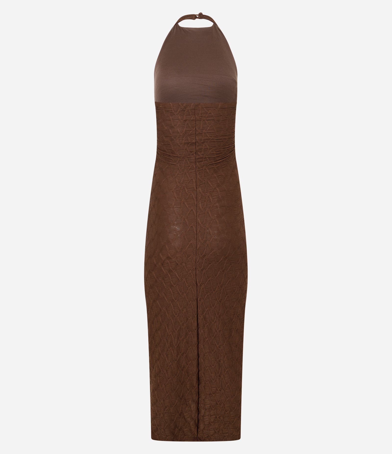 Vestido New Midi Frente Única com Textura Marrom 3