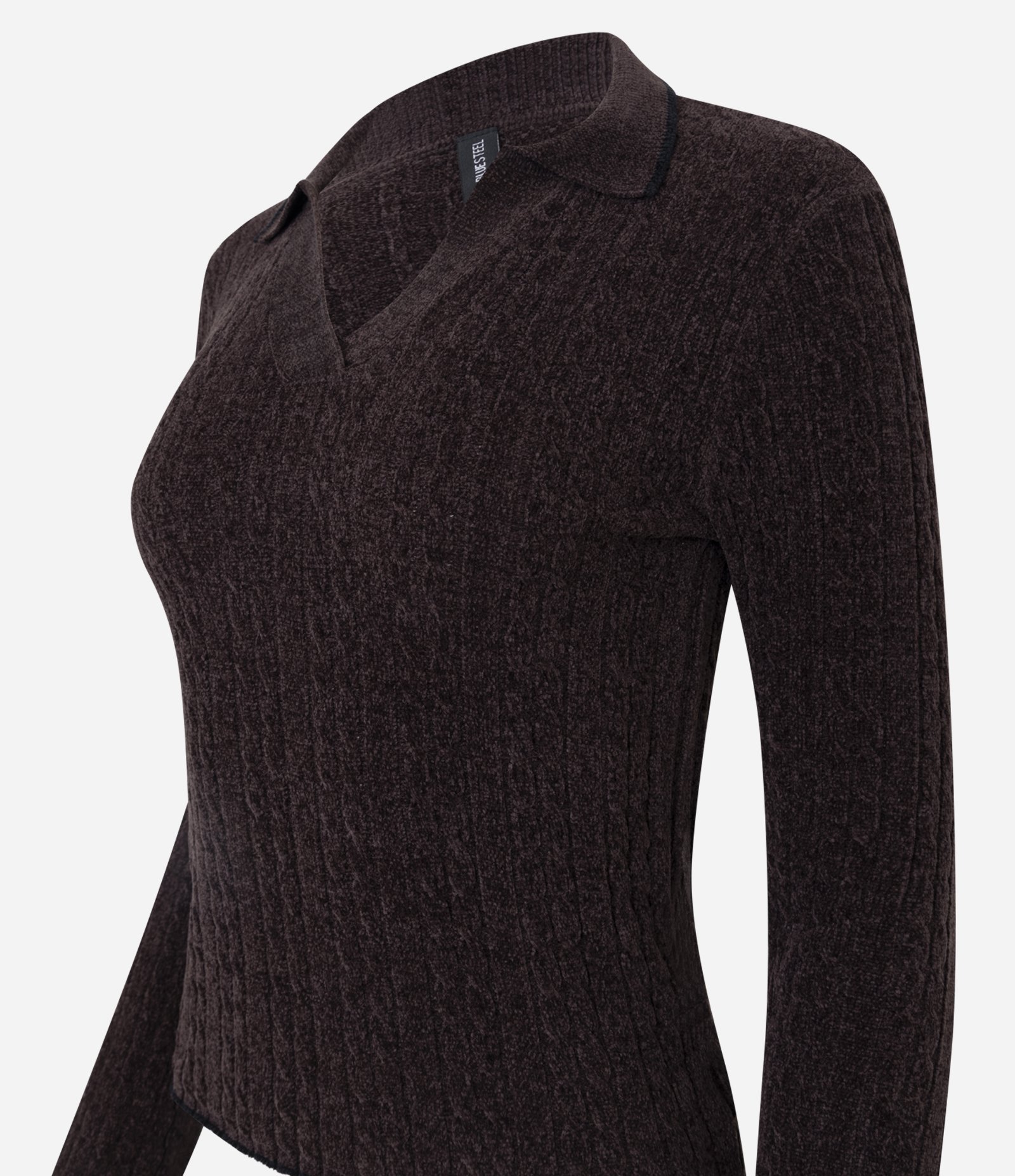 Blusa Texturizada em Tricô Com Gola Polo Preto 6