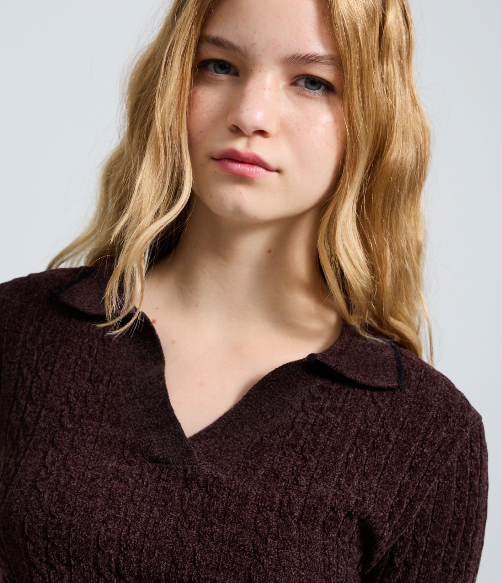 Blusa Texturizada em Tricô Com Gola Polo Preto 3