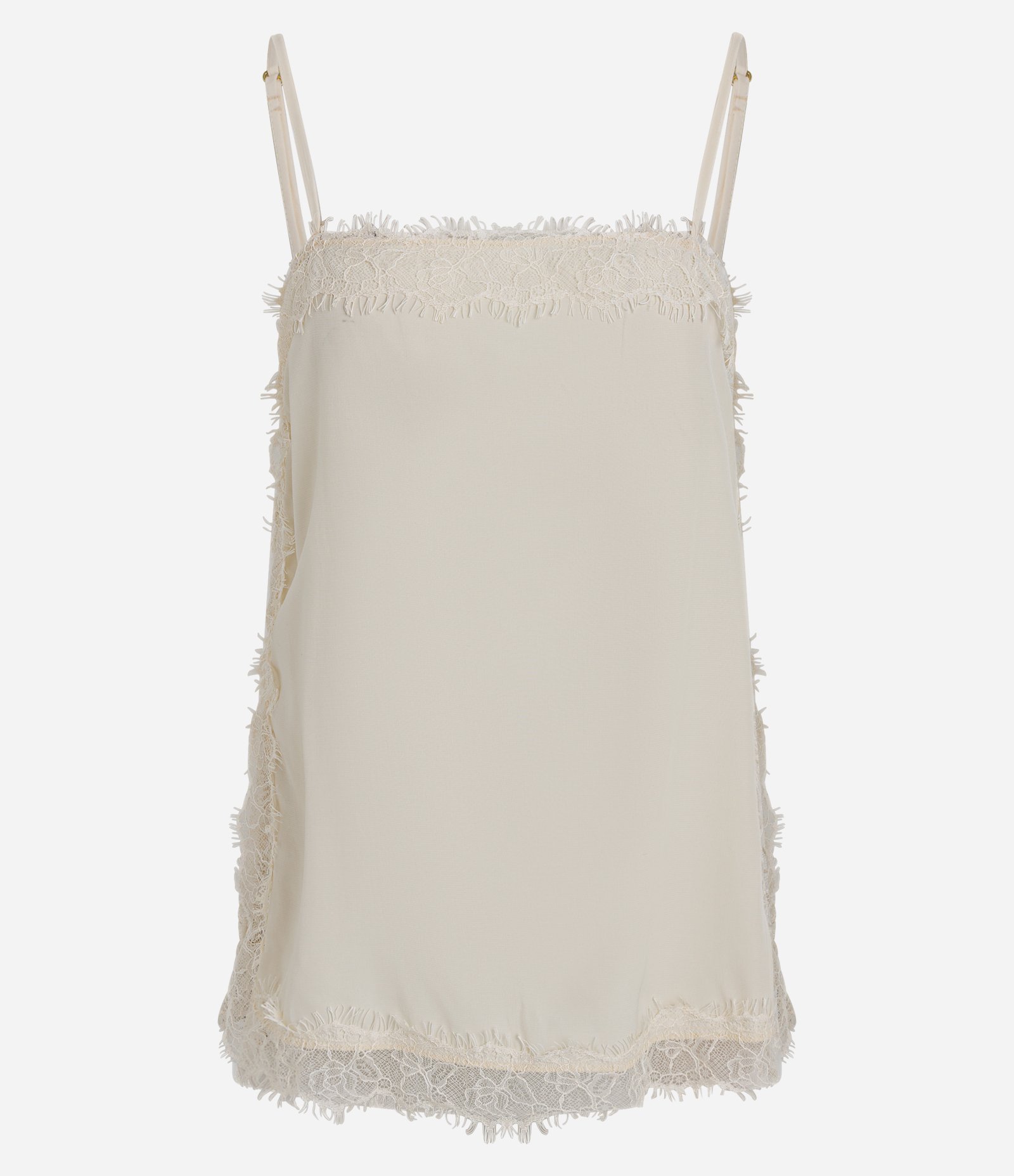 Blusa de Alça em em Viscose com Renda Desfiada Bege 1