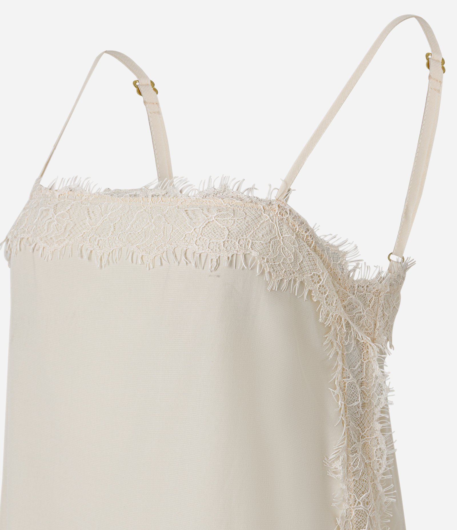 Blusa de Alça em em Viscose com Renda Desfiada Bege 2