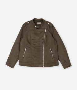 Jaqueta Biker em Suede com Zíper nos Bolsos Curve & Plus Size