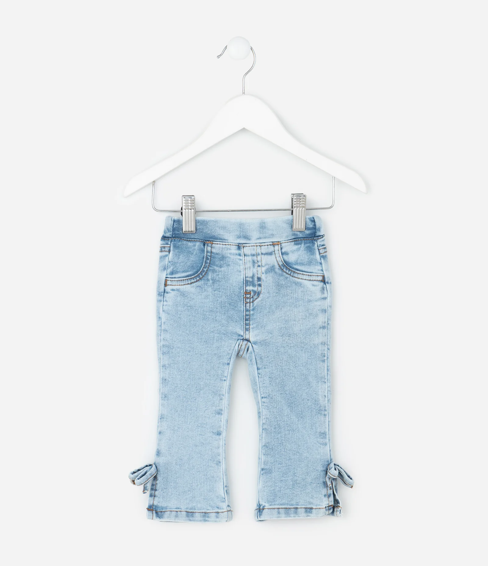 Calça Infantil em Jeans Flare com Lacinho na Barra – Tam 3 a 18 Meses Azul Claro 1