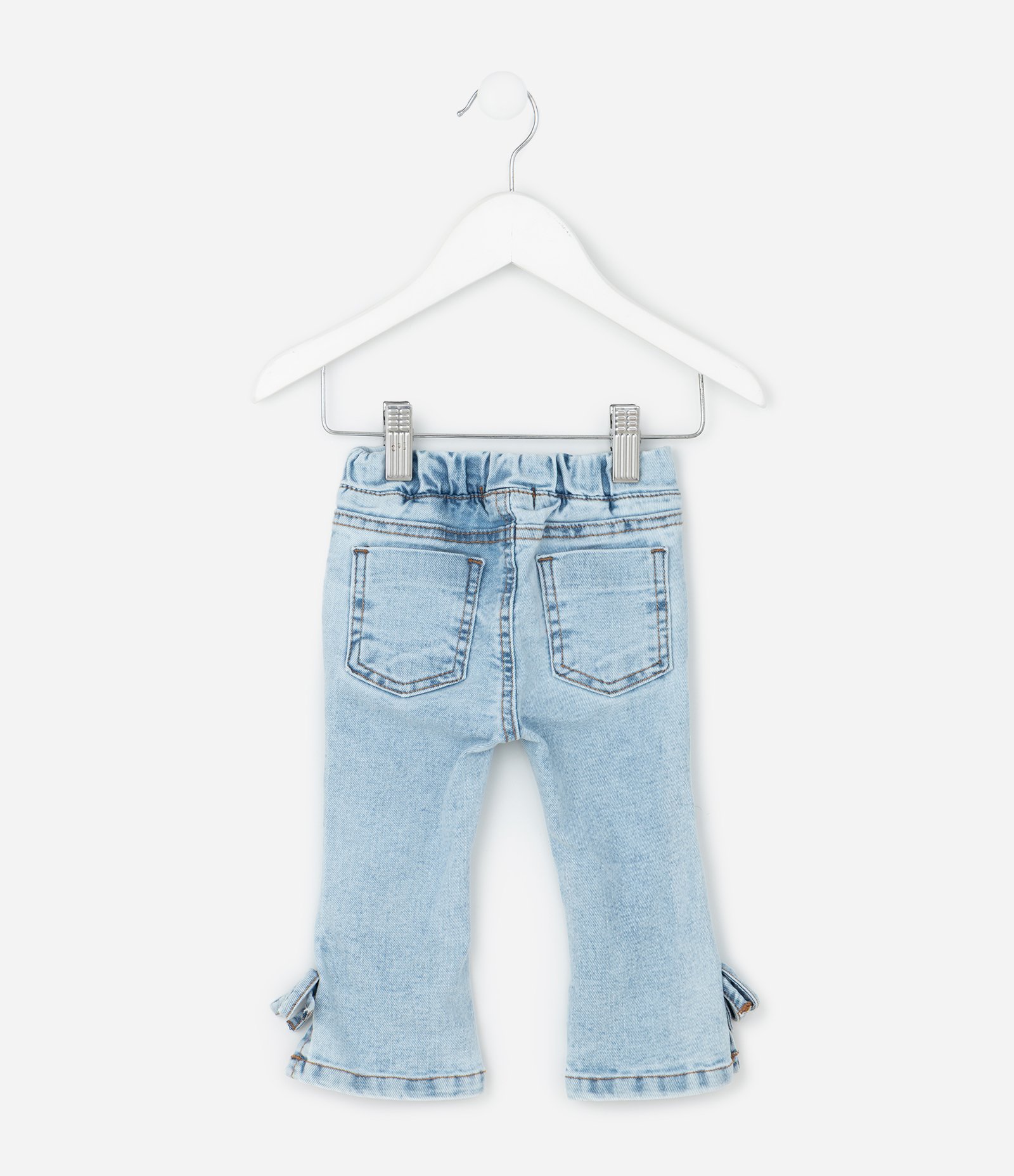 Calça Infantil em Jeans Flare com Lacinho na Barra – Tam 3 a 18 Meses Azul Claro 2