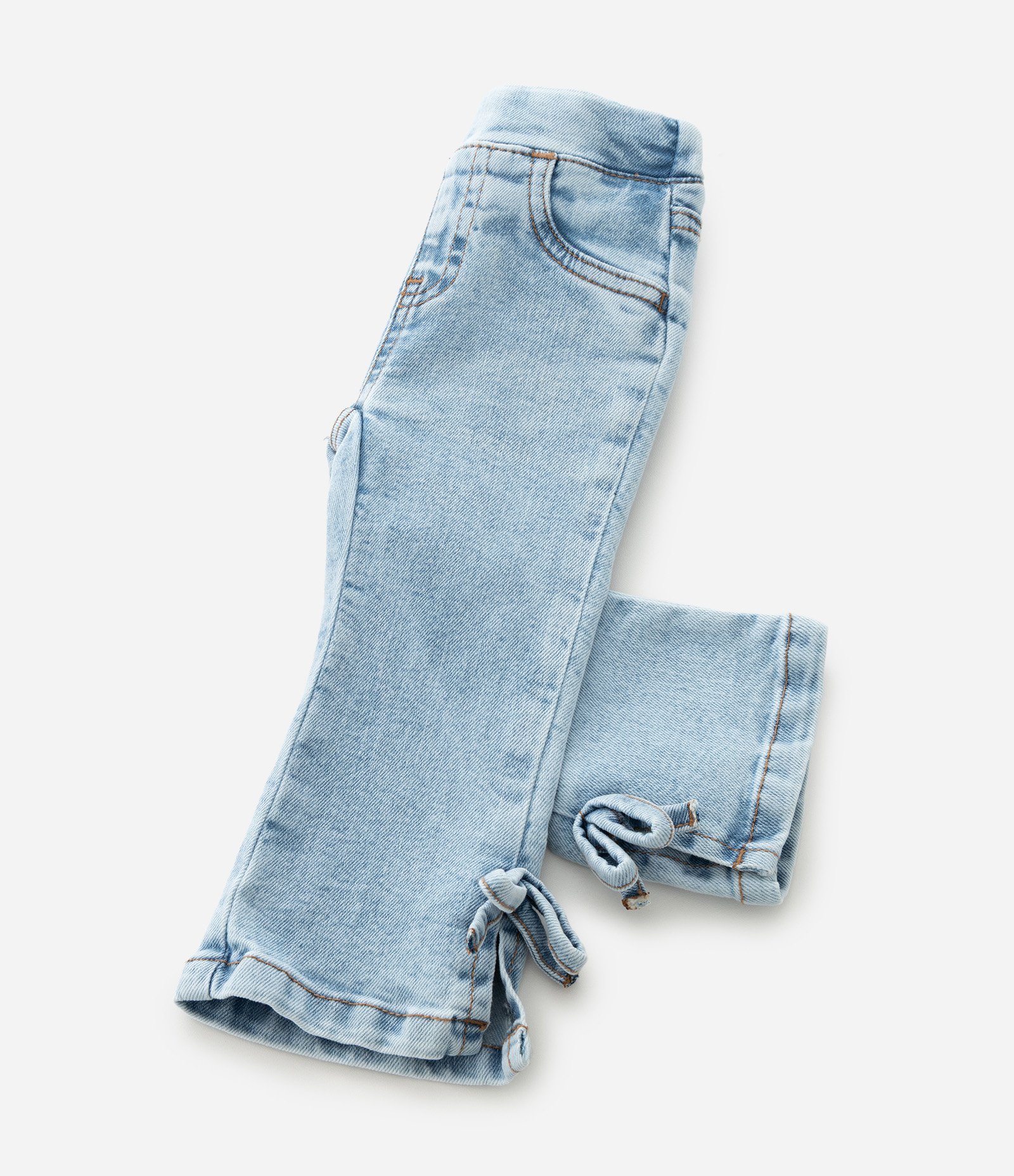 Calça Infantil em Jeans Flare com Lacinho na Barra – Tam 3 a 18 Meses Azul Claro 3