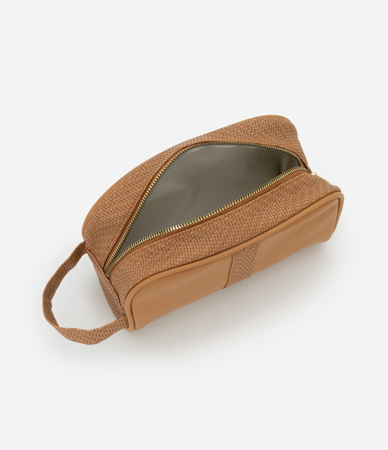 Nécessaire Média Retangular em PU com Faixa Texturizada Bege 2