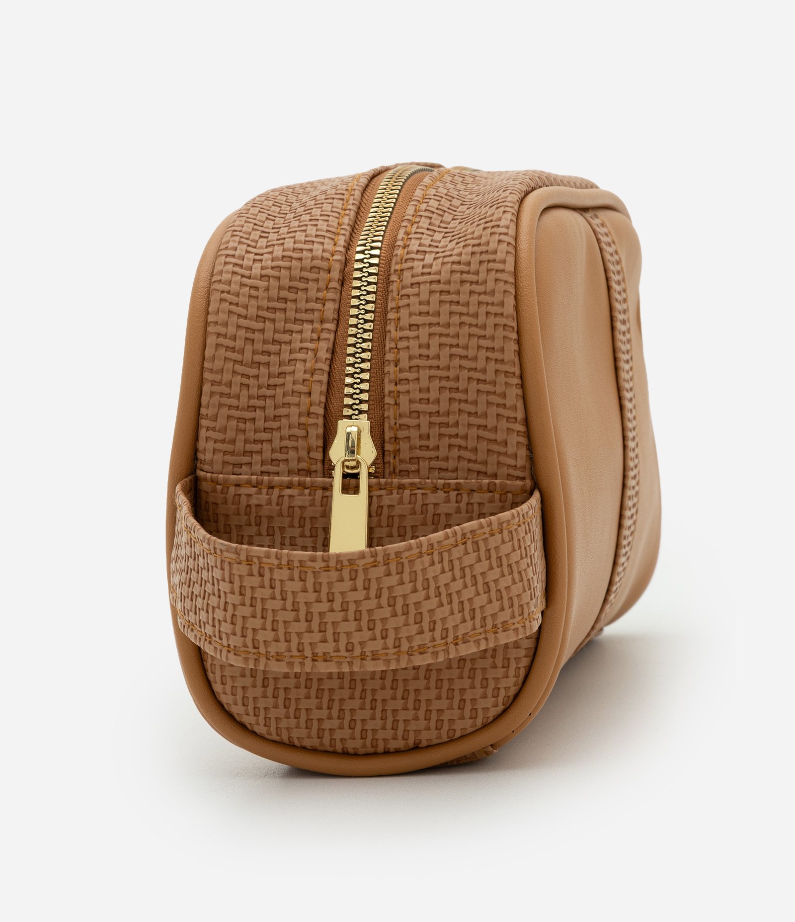 Nécessaire Média Retangular em PU com Faixa Texturizada Bege 5