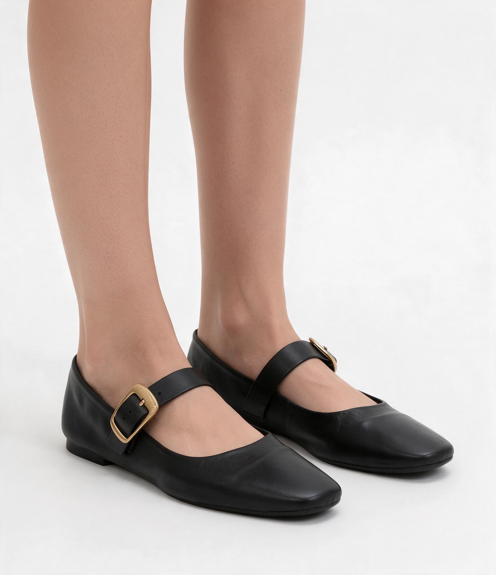 Sapatilha Couro com Fivela Quadrada Preto 1