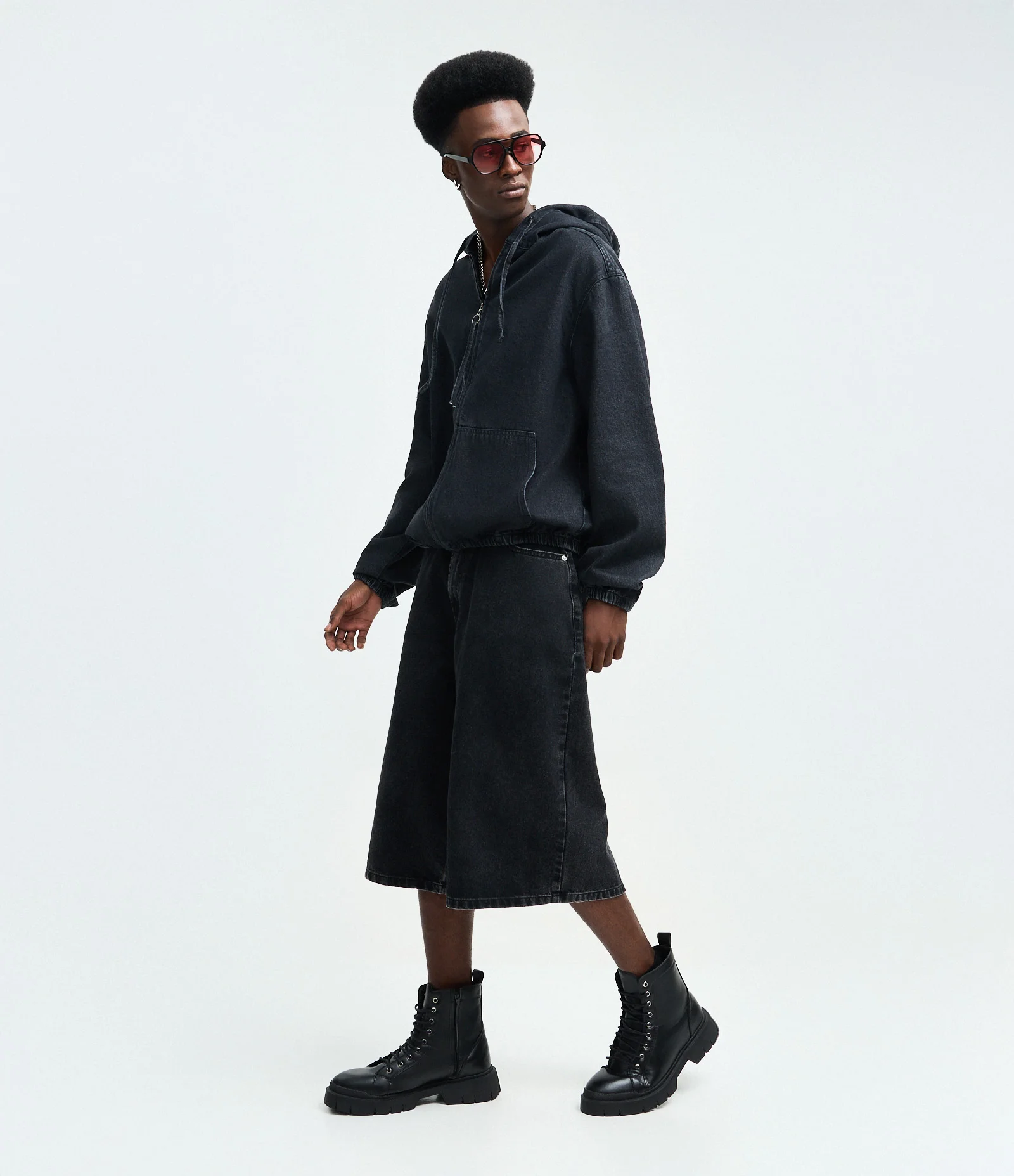 Jaqueta Bomber em Jeans com Zíper e Capuz Jeans Escuro 2