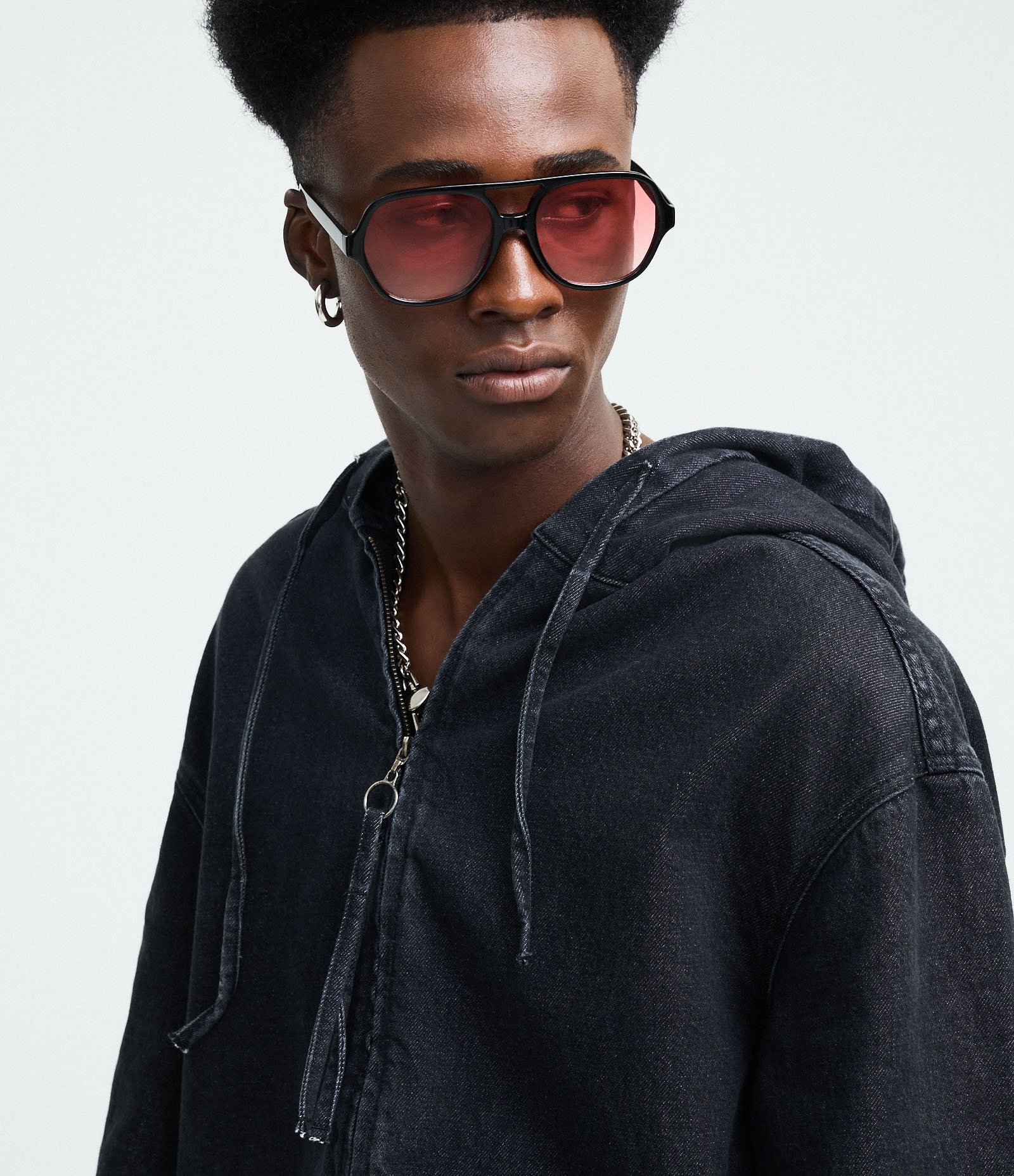 Jaqueta Bomber em Jeans com Zíper e Capuz Jeans Escuro 5