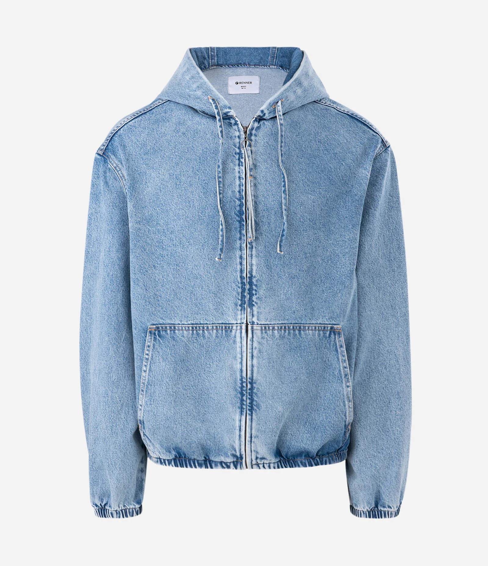 Jaqueta Bomber em Jeans com Zíper e Capuz Jeans Claro 4