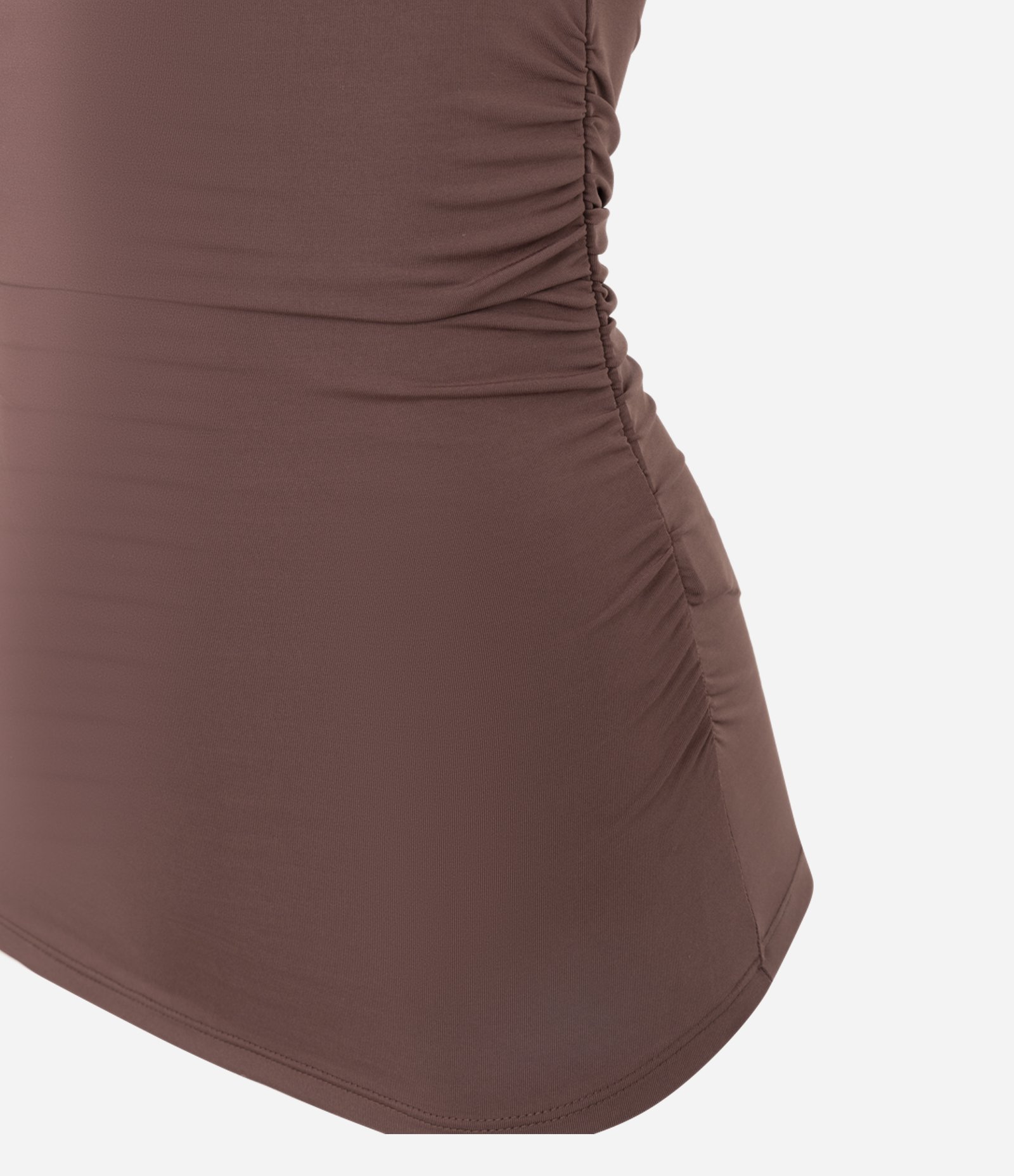 Blusa Meia Malha com Alças Finas e Franzidos nas Laterais Marrom 4