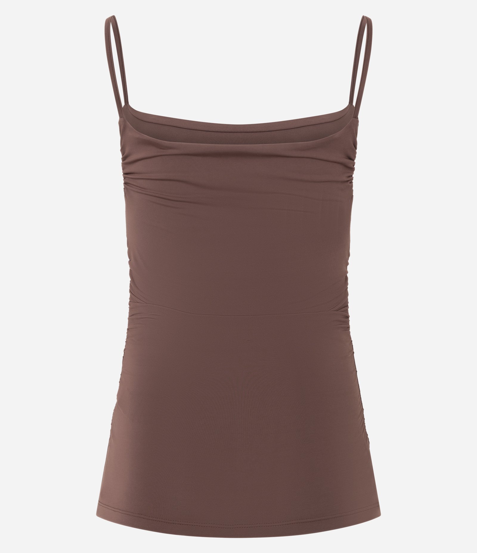 Blusa Meia Malha com Alças Finas e Franzidos nas Laterais Marrom 5