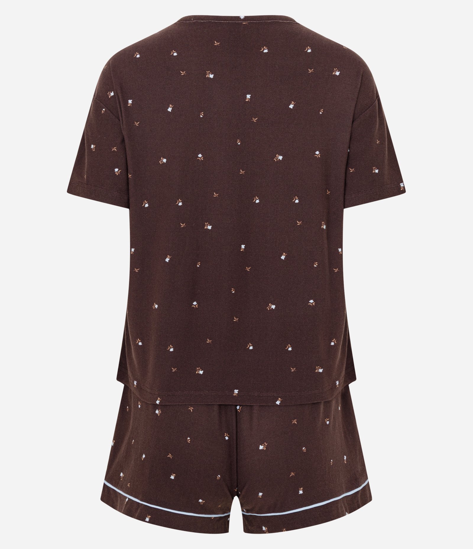 Pijama Curto Feminino Peach Touch Listrado com Pipping Marrom 3