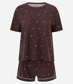 Pijama Curto Feminino Peach Touch Listrado com Pipping