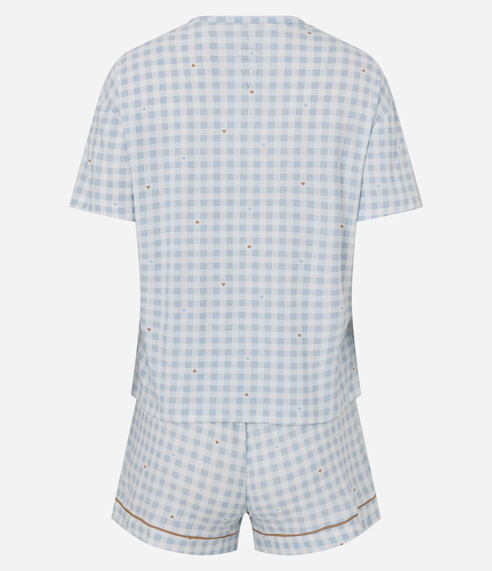 Pijama Curto Feminino Toque Suave Floral Vichy com Pipping Azul 2