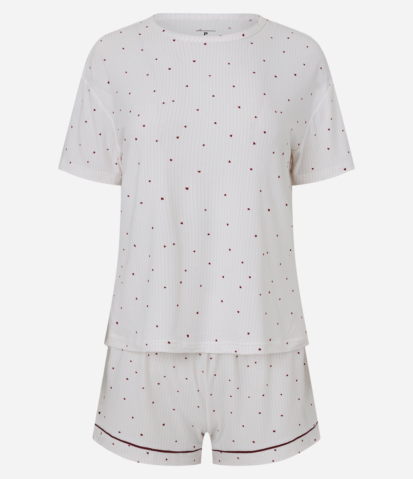 Pijama Short Doll Feminino Toque Suave Corações Bege 5