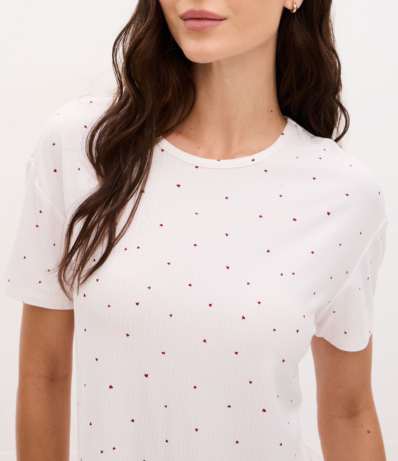 Pijama Short Doll Feminino Toque Suave Corações Bege 3