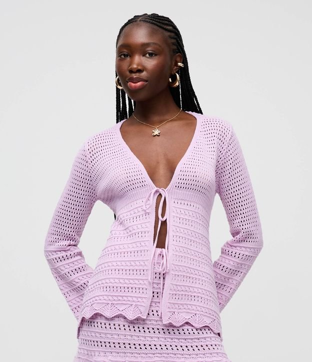 Kimono em Tricô com Mix de Pontos e Amarração