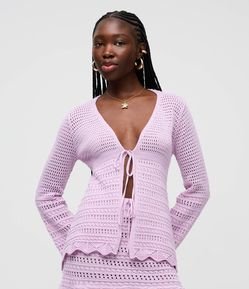 Kimono em Tricô com Mix de Pontos e Amarração