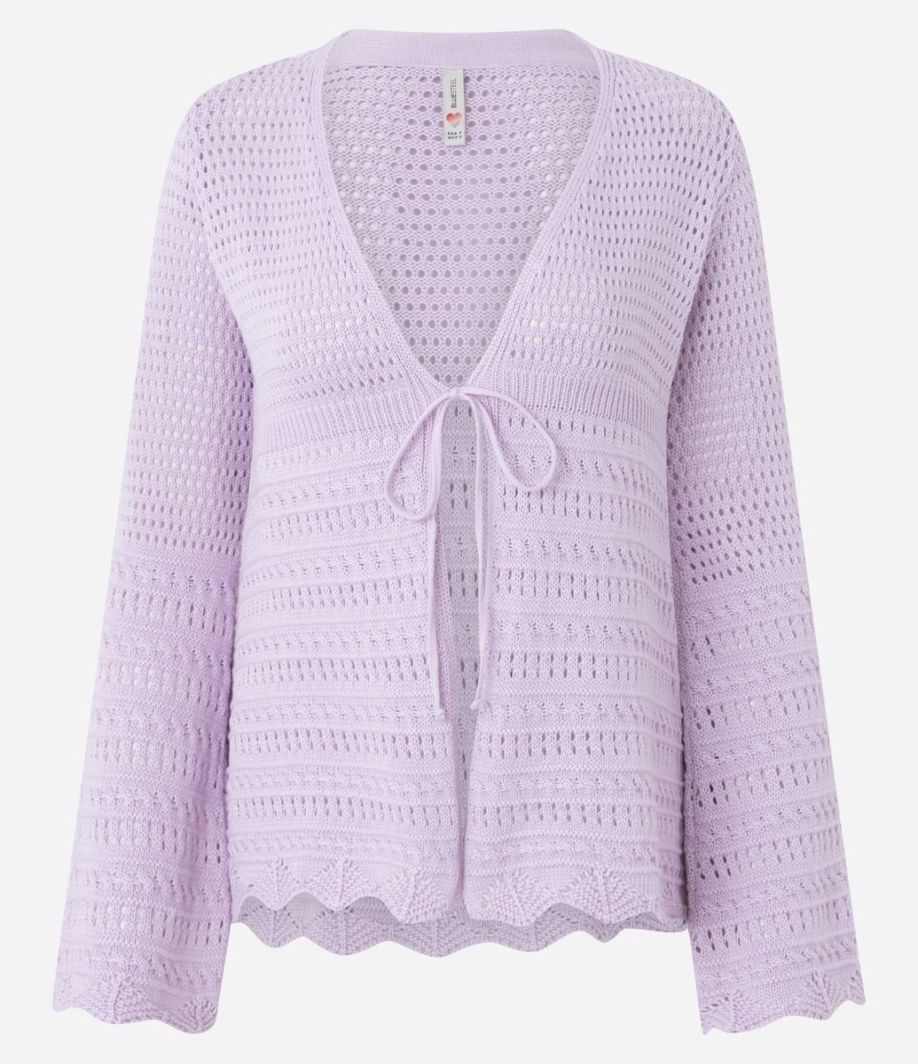 Kimono em Tricô com Mix de Pontos e Amarração Roxo