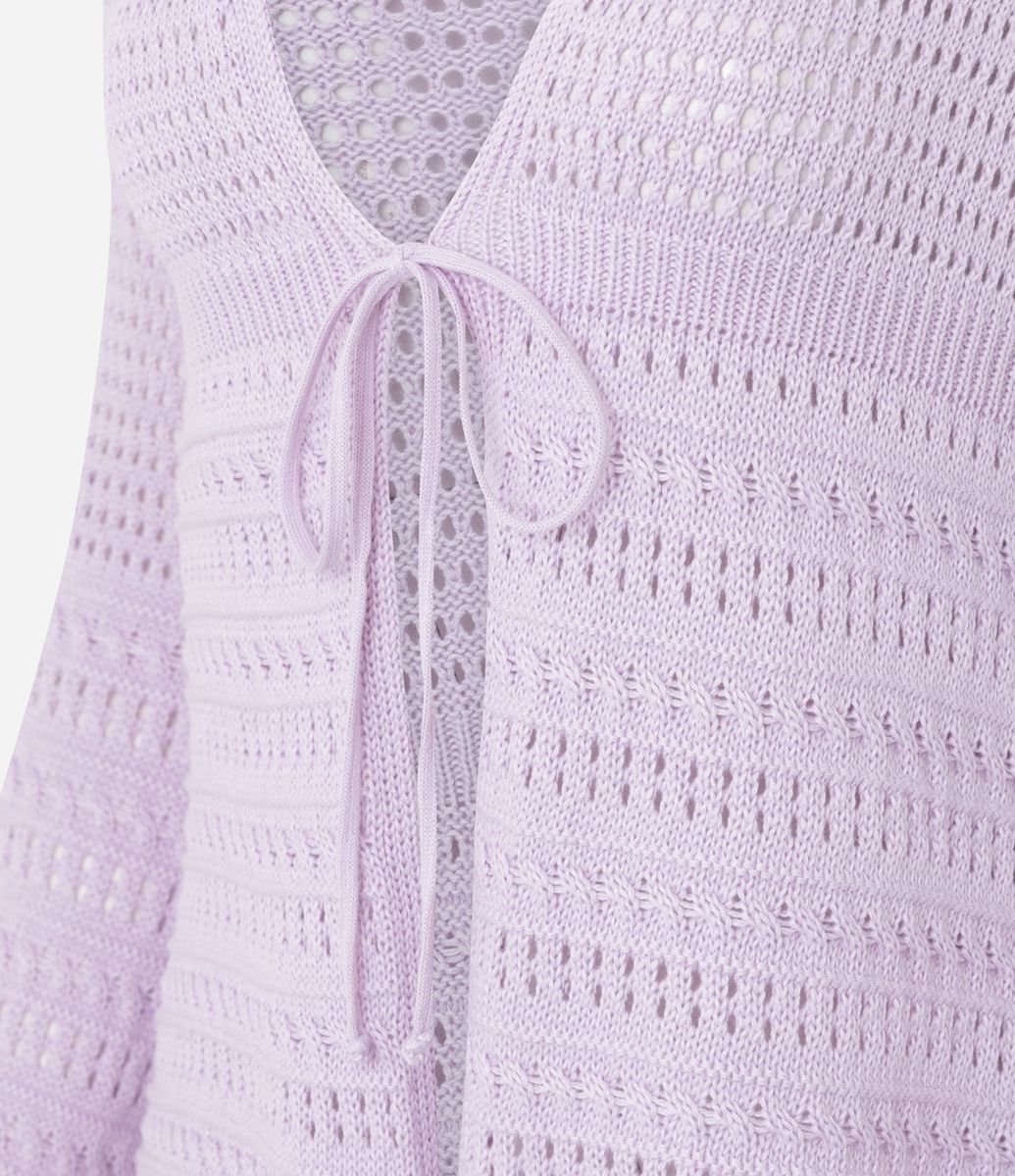 Kimono em Tricô com Mix de Pontos e Amarração Roxo