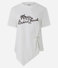 Blusa Manga Curta com Torção e Estampa Bahia Beach
