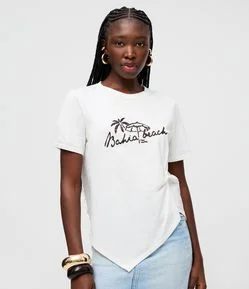 Blusa Manga Curta com Torção e Estampa Bahia Beach