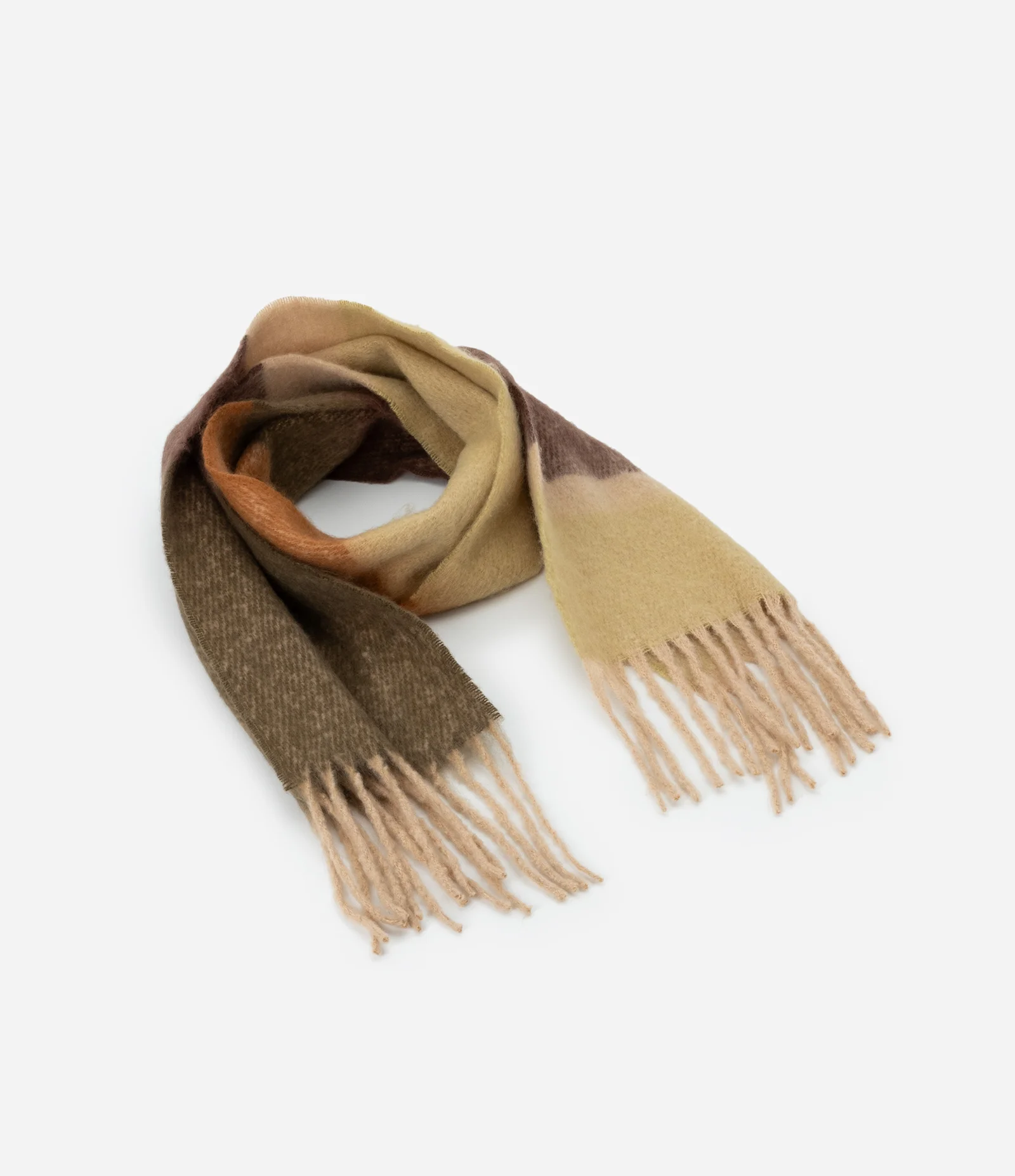 Cachecol em Flanela com Franjas e Bloco de Cor Verde 2