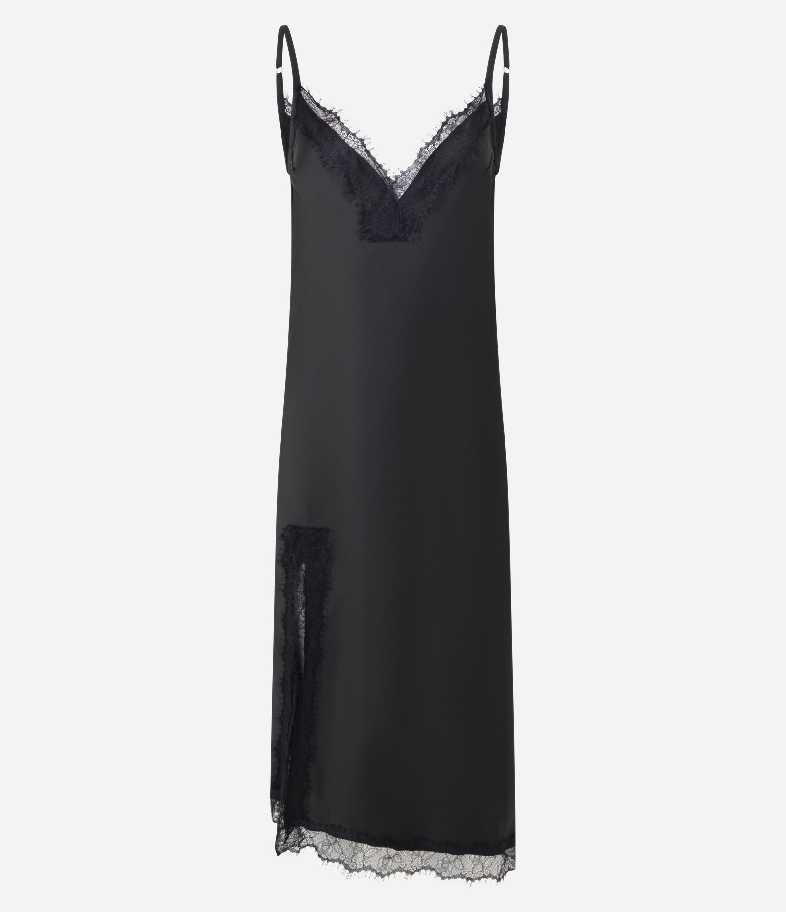 Vestido Boho Slip Dress com Efeito Acetinado e Renda Preto 5