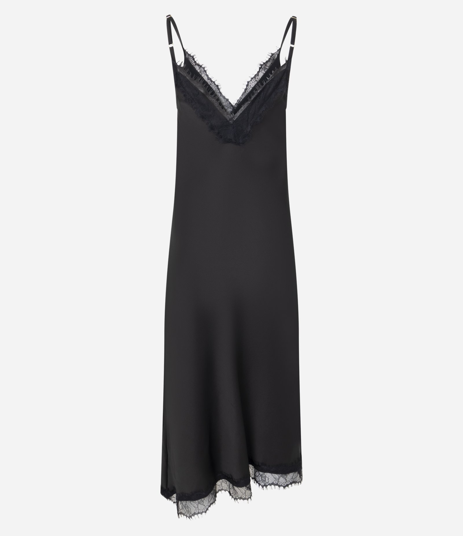 Vestido Boho Slip Dress com Efeito Acetinado e Renda Preto 7