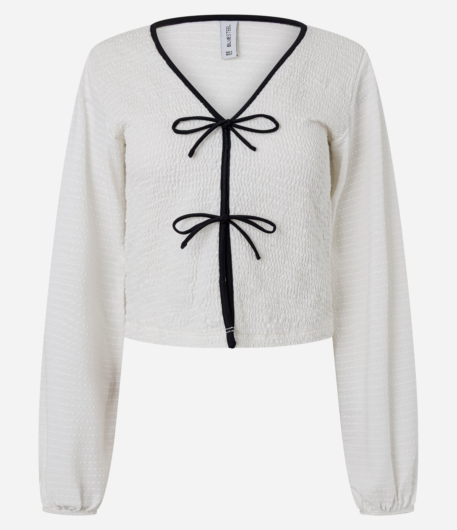 Blusa Cropped Texturizada com Amarrações Frontais Branco 5