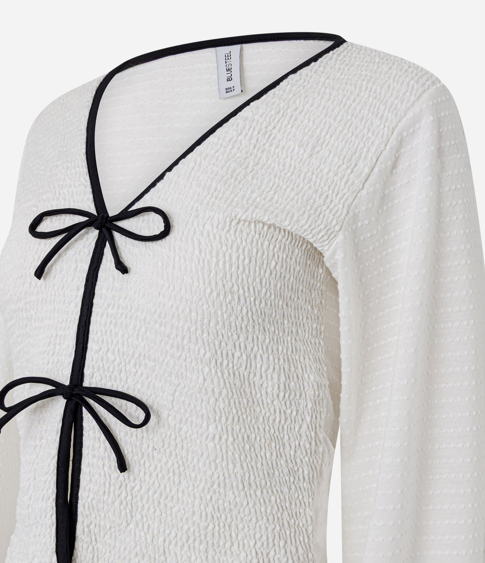 Blusa Cropped Texturizada com Amarrações Frontais Branco 6