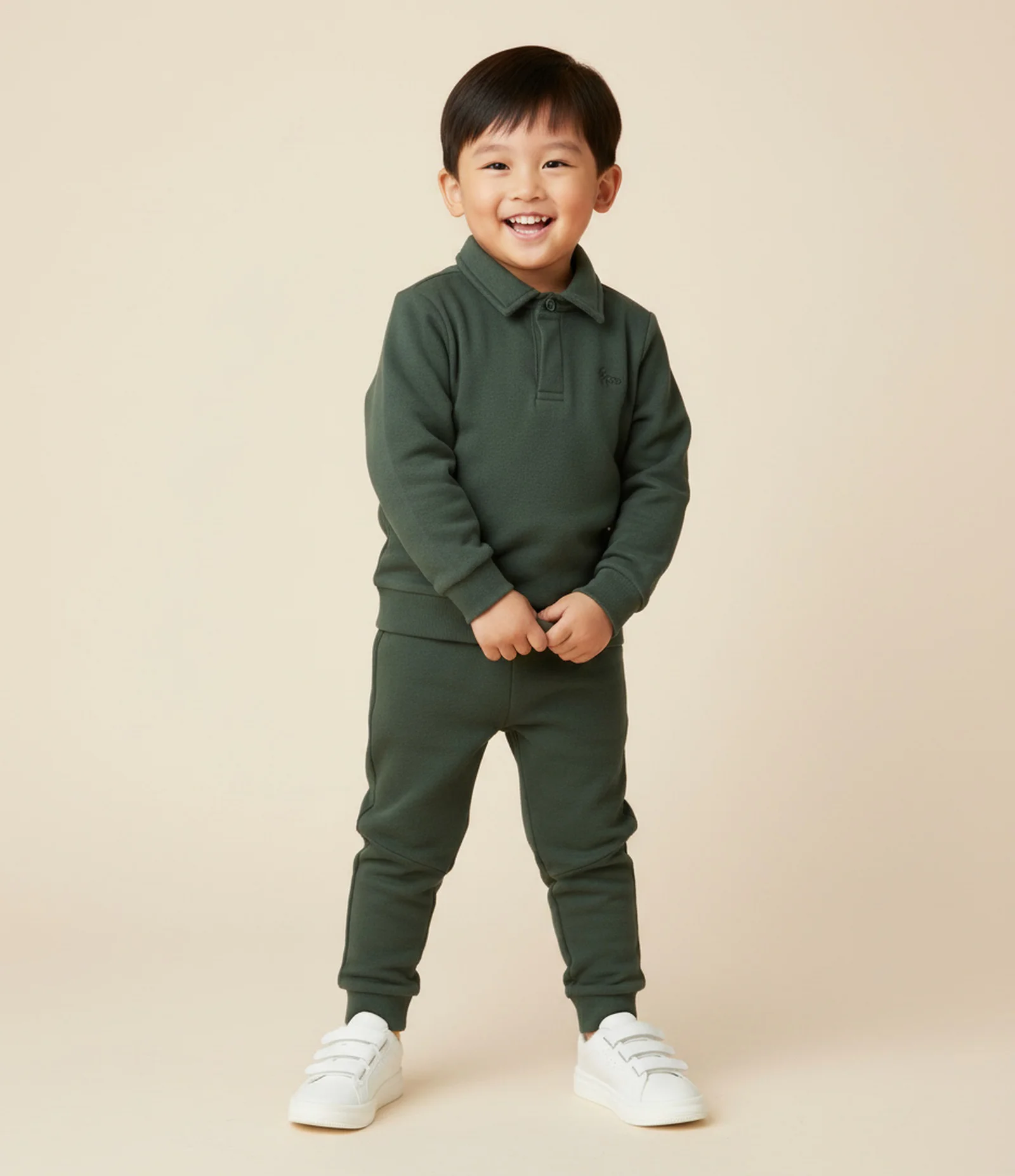 Conjunto Infantil com Casaco Gola Polo e Calça com Recortes – Tam 1 a 5/6 Anos Verde Militar 1
