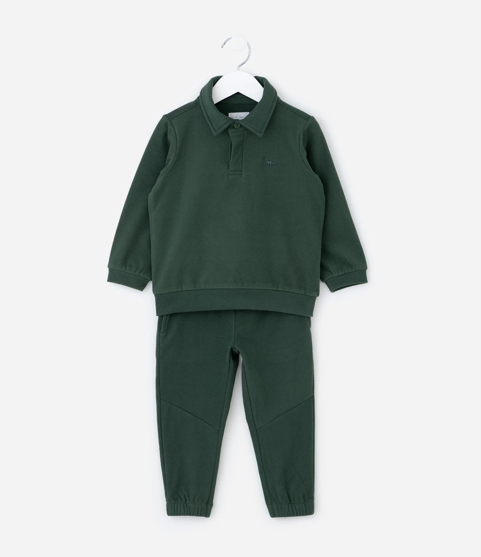 Conjunto Infantil com Casaco Gola Polo e Calça com Recortes – Tam 1 a 5/6 Anos Verde Militar 2