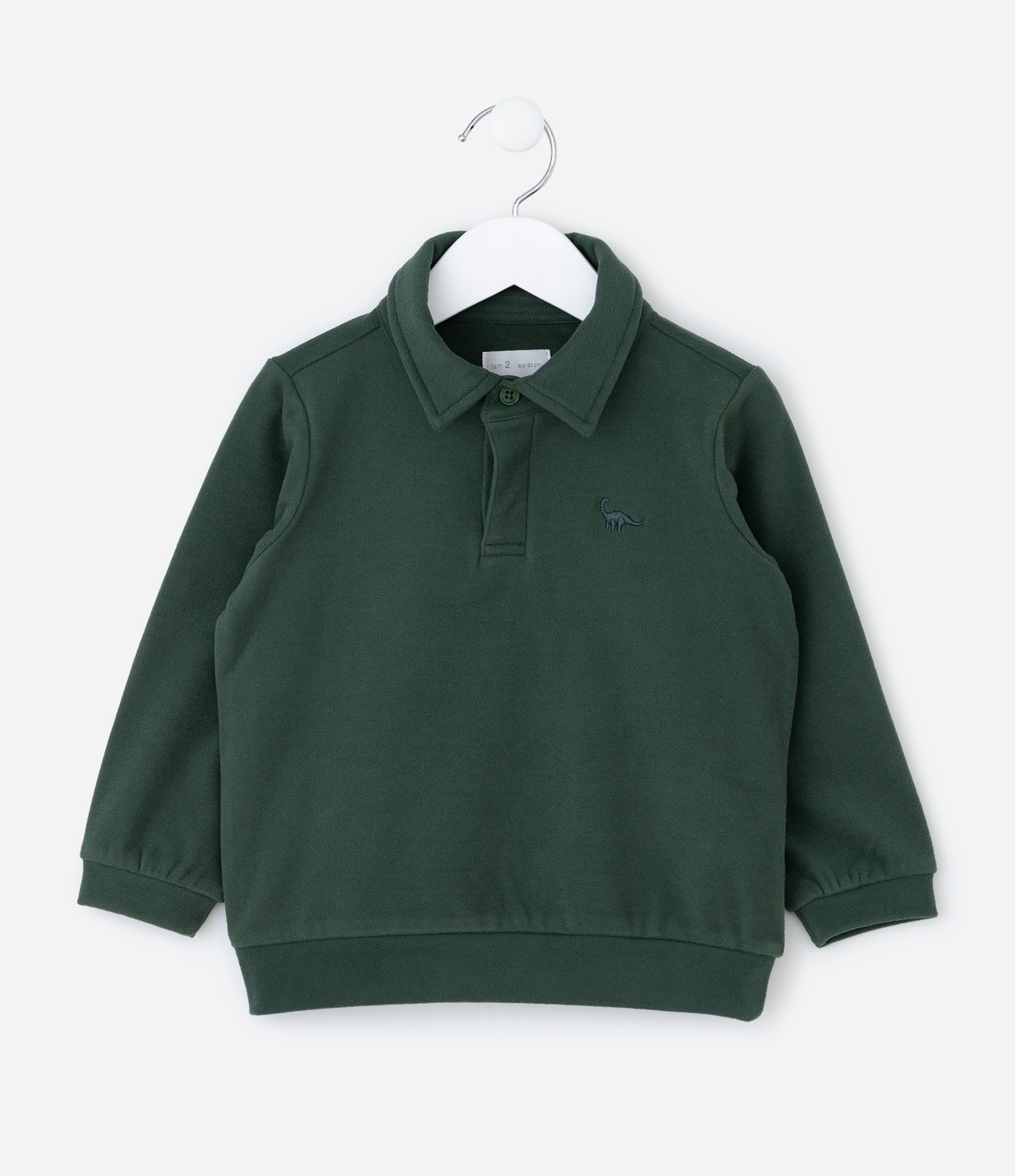 Conjunto Infantil com Casaco Gola Polo e Calça com Recortes – Tam 1 a 5/6 Anos Verde Militar 3