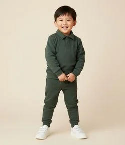 Conjunto Infantil com Casaco Gola Polo e Calça com Recortes – Tam 1 a 5/6 Anos