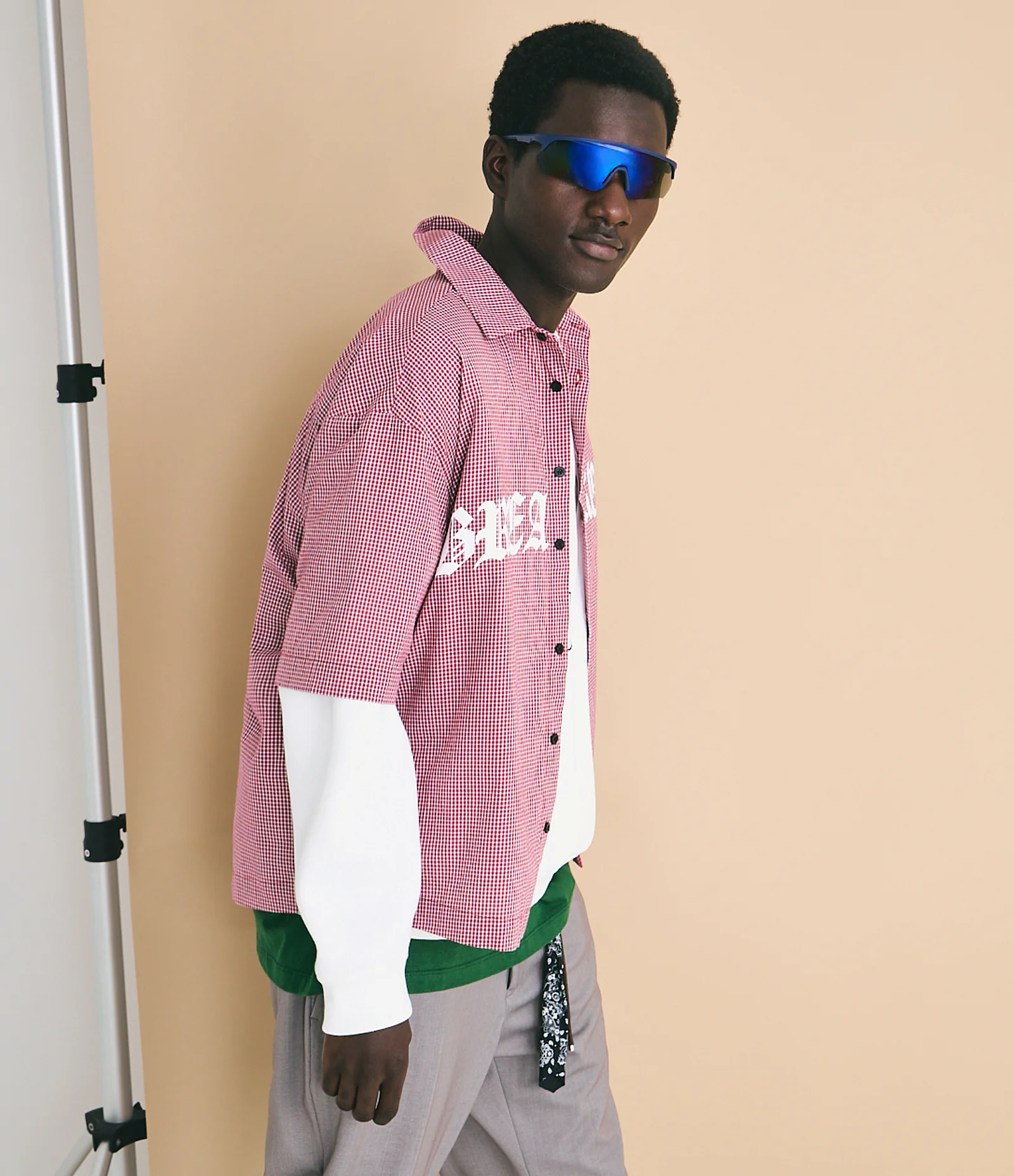 Camisa Oversized Xadrez em Algodão com Estampa Lettering Breakout Vermelho 1