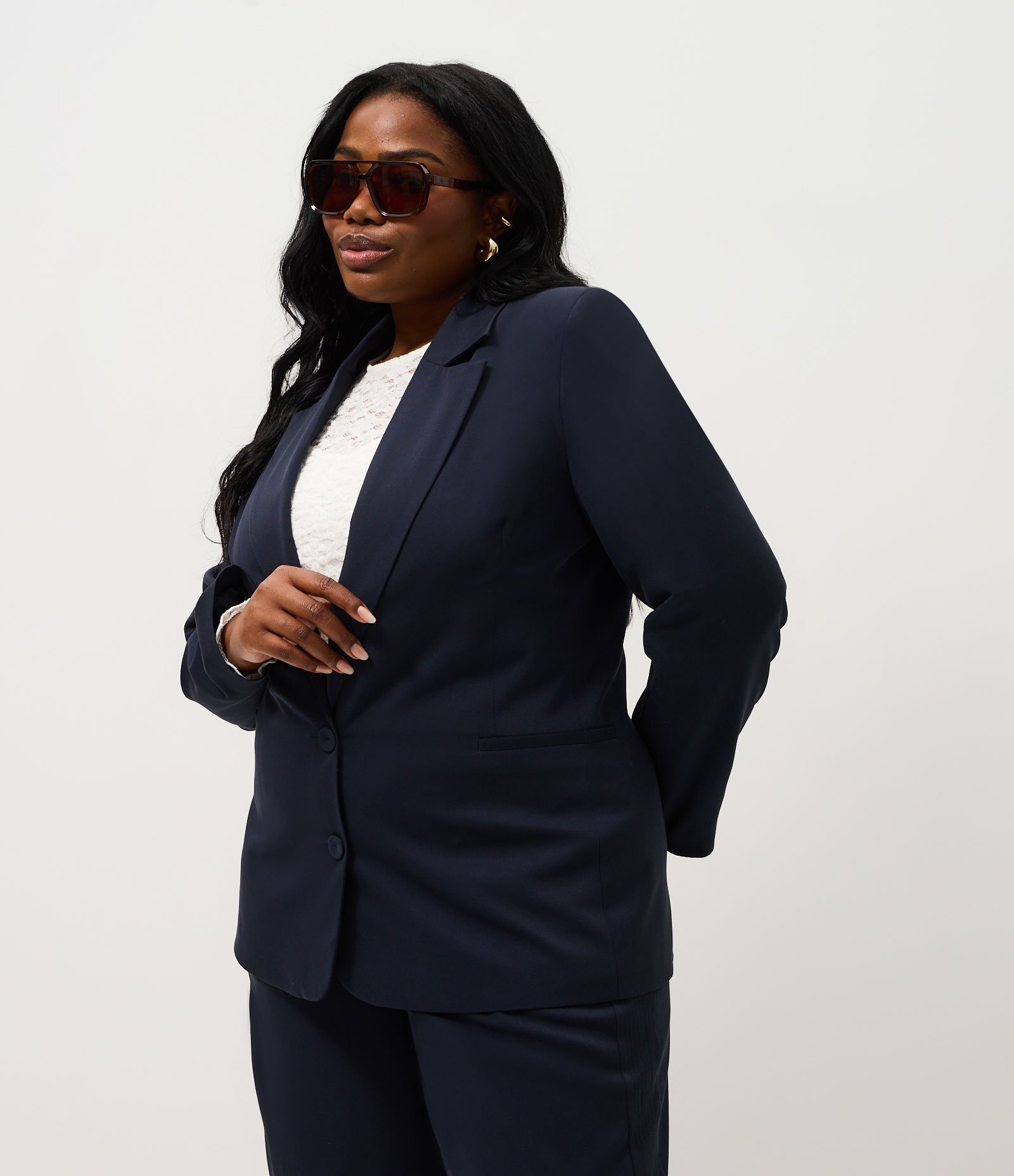 Blazer Alfaiatado com Abotoamento Duplo Curve & Plus Size Azul 3