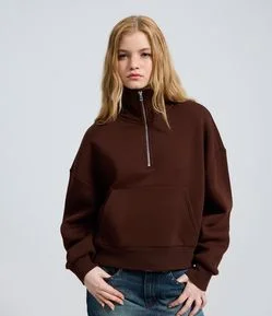 Moletom com Forro Fleece e Zíper na Gola Alta