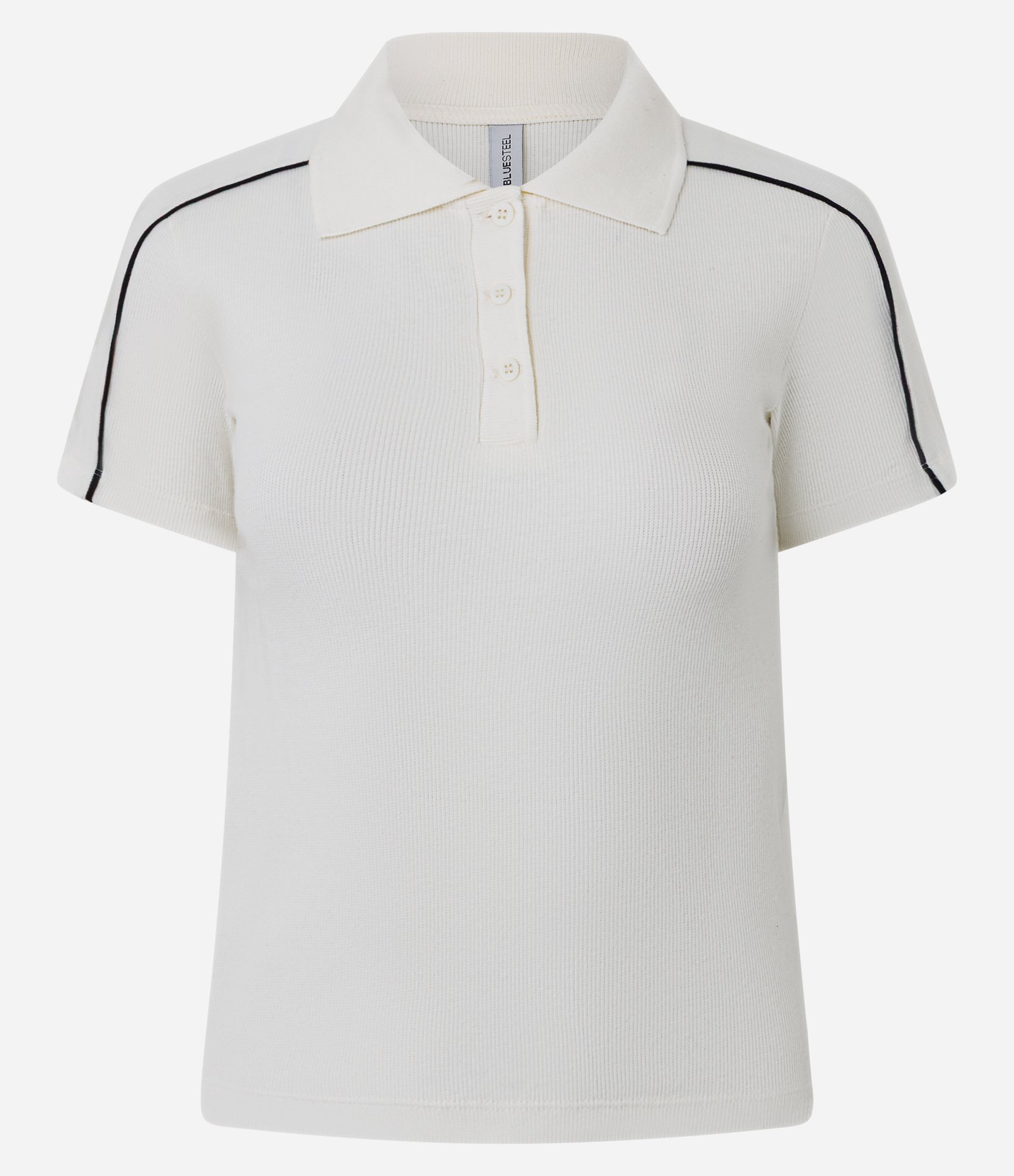 Polo Manga Curta em Ribana com Detalhe Listrado no Ombro Branco 3