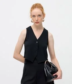 Colete Sem Mangas em Ponto Roma com Botões