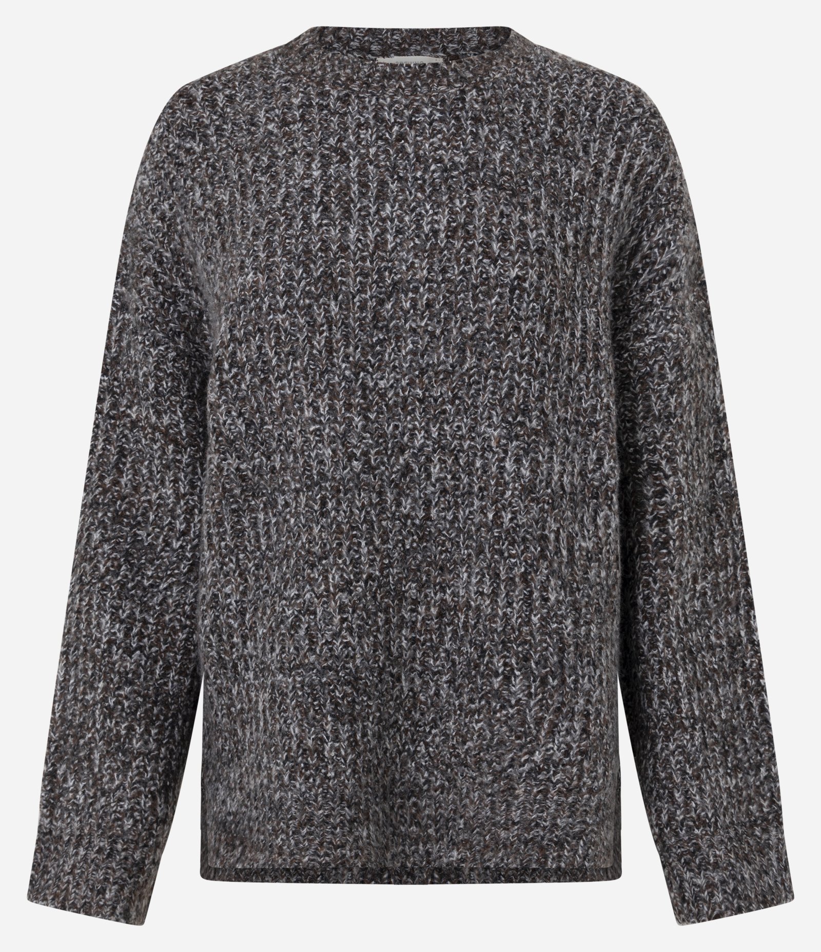 Suéter Over Regular em Tricô com Efeito Mesclado Cinza 1