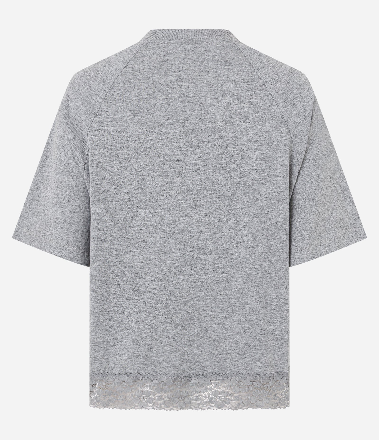 Camiseta em Algodão com Estampa Lettering e Barra em Renda Cinza Mescla 4