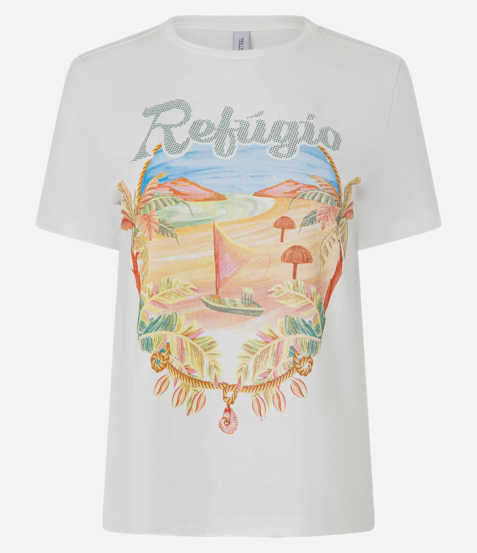 Camiseta Feminina com Manga Curta e Estampa Refúgio Branco 1