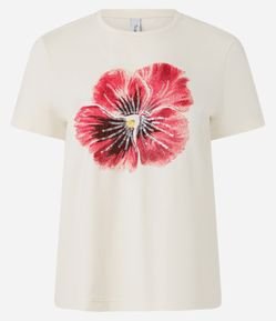 Camiseta em Algodão com Estampa de Flor