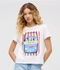 Camiseta Manga Curta com Estampa Sardines Club