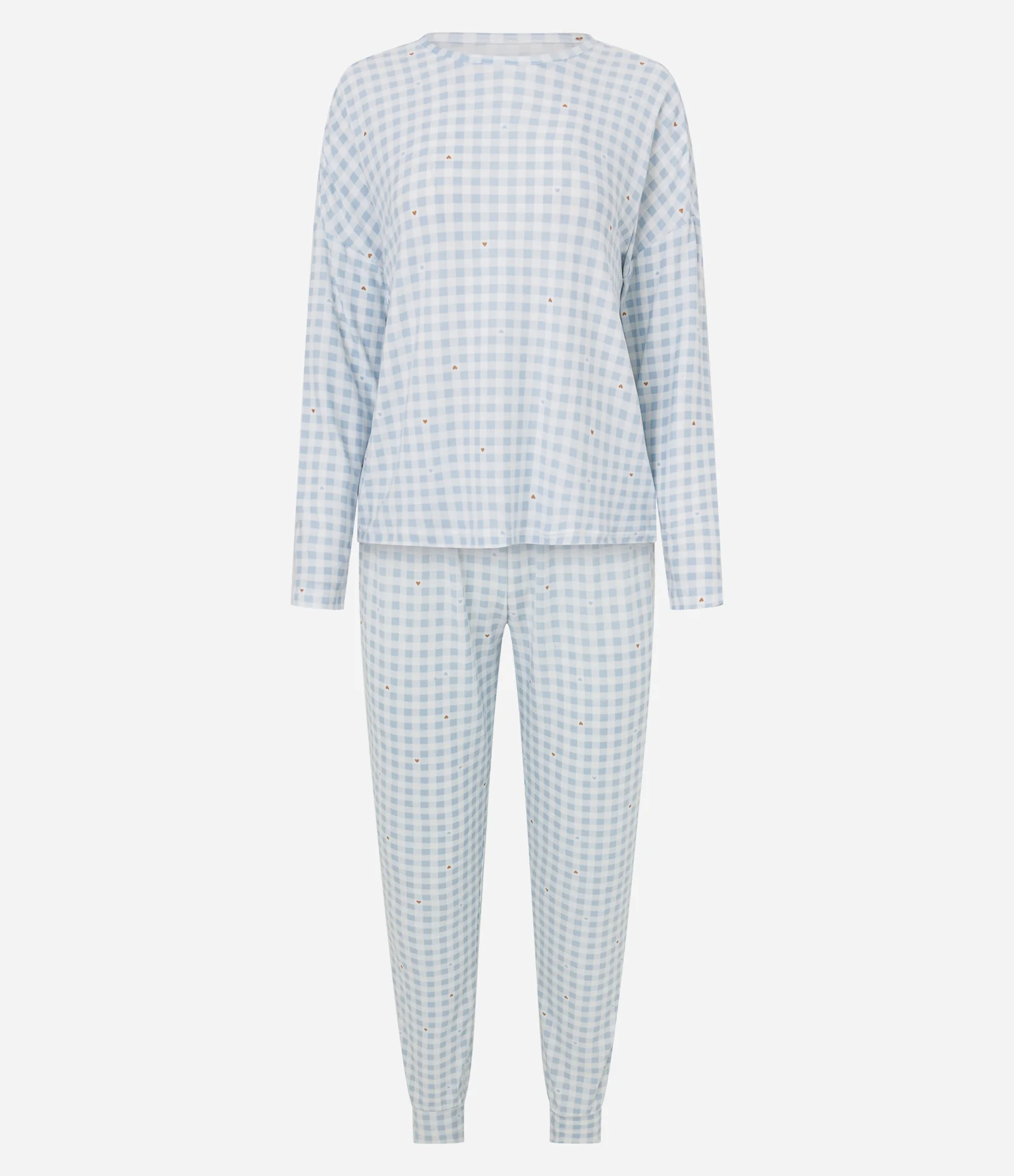 Pijama Longo Jovem Feminino Toque Suave Vichy Jogger Azul 1