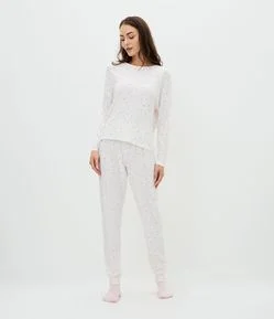 Pijama Longo Jovem Feminino Toque Suave Corações Jogger