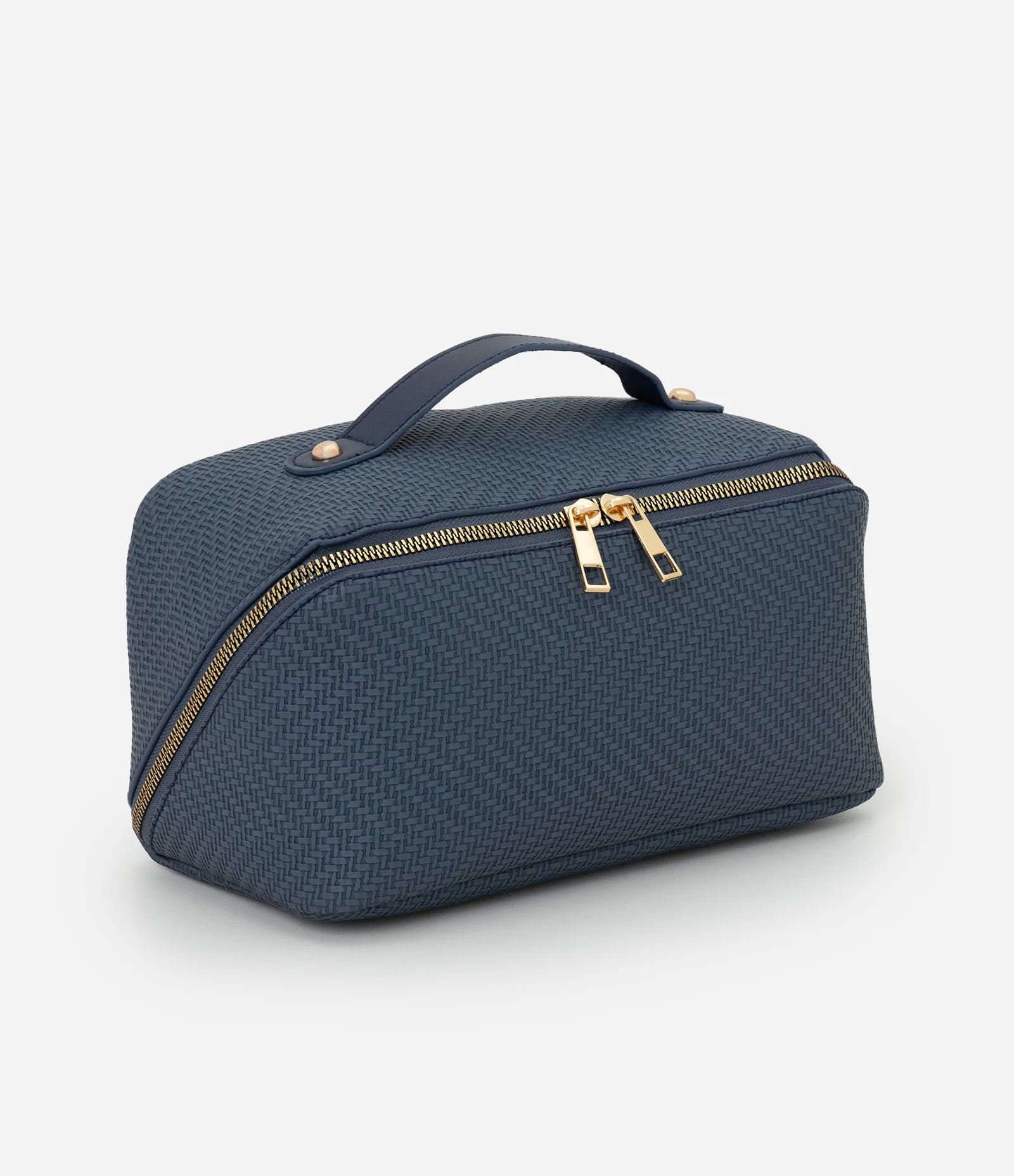 Necessaire Baú Espaçosa em PU com Alça Fixa Azul 1